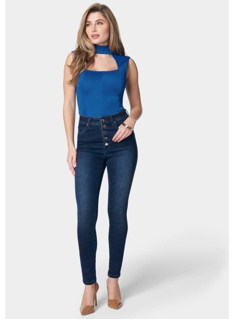 bebe SKINNY HIGH WAIST DENIM WITH MULTI FRONT BUTTONS - Image 1